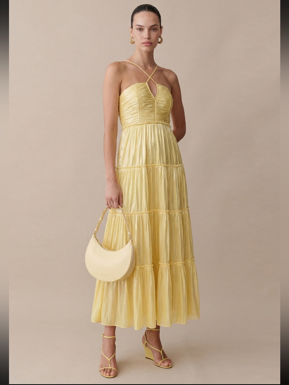 NWT o.p.t East Ethereal Shimmer Metallic Gold Yellow Few Moda Dress Medium